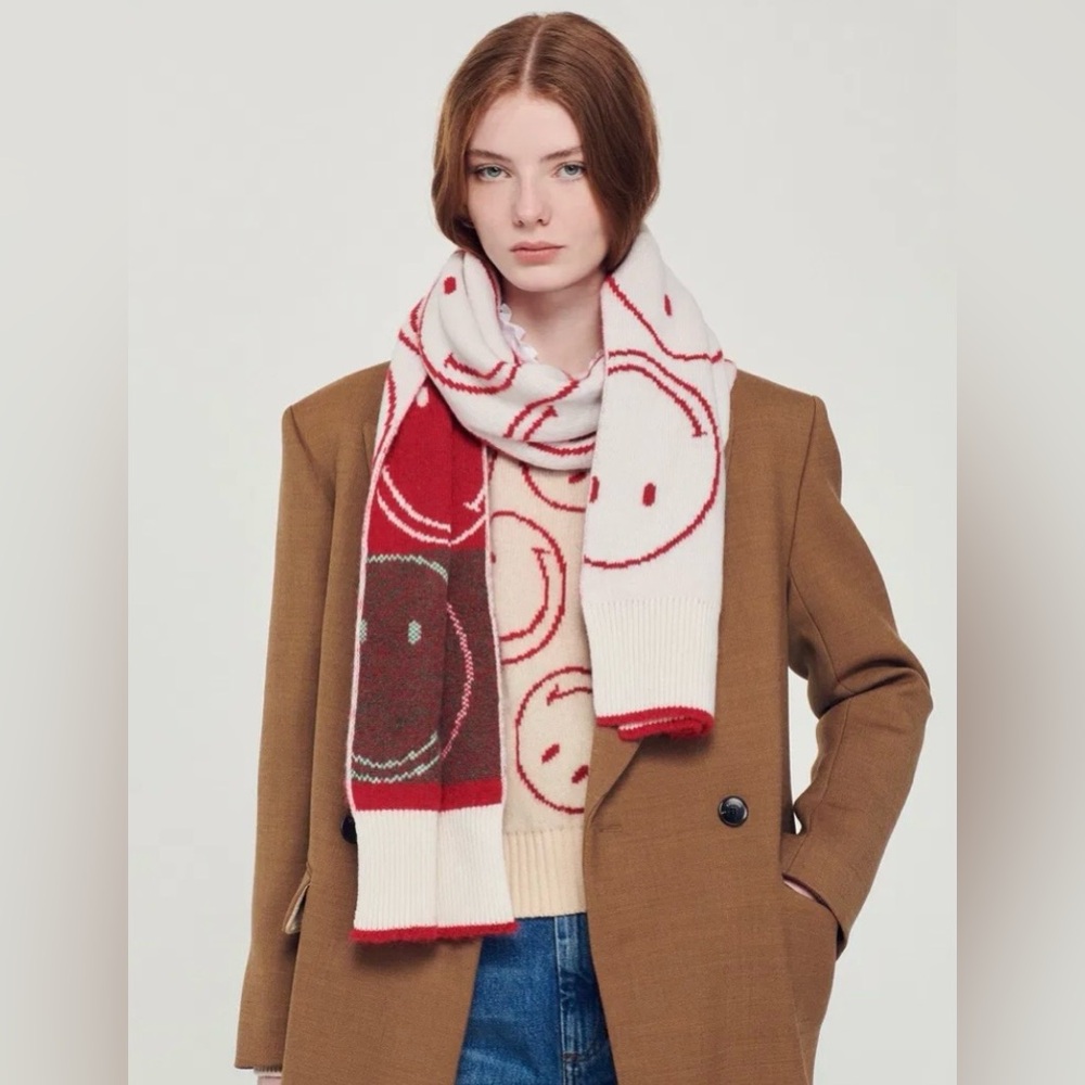 Wool Sandro × Smiley Holiday Reversible Knit Scarf